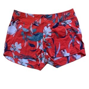 Athleta Tropical Floral Shorts Orange Womens Size 6 Beach Vacation Summer